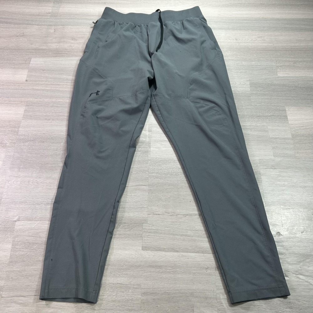 Under Armour Track Pants Mens Large Gray Woven Tapered Elastic Waist Athletic